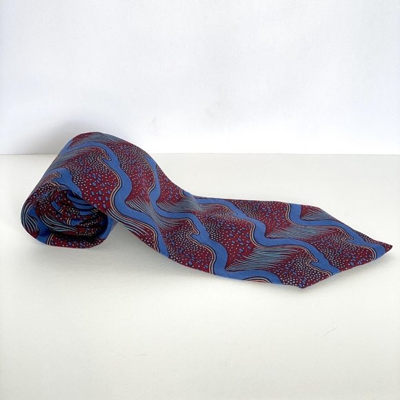 Vintage Oleg Cassini Burgundy & Blue 100% Polyester Microfiber Made in USA Tie - Picture 3 of 6